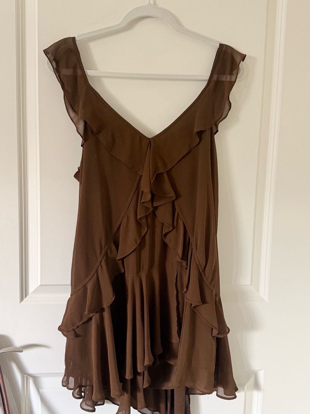 Zara Brown Ruffle V-Neck High-Low Dress